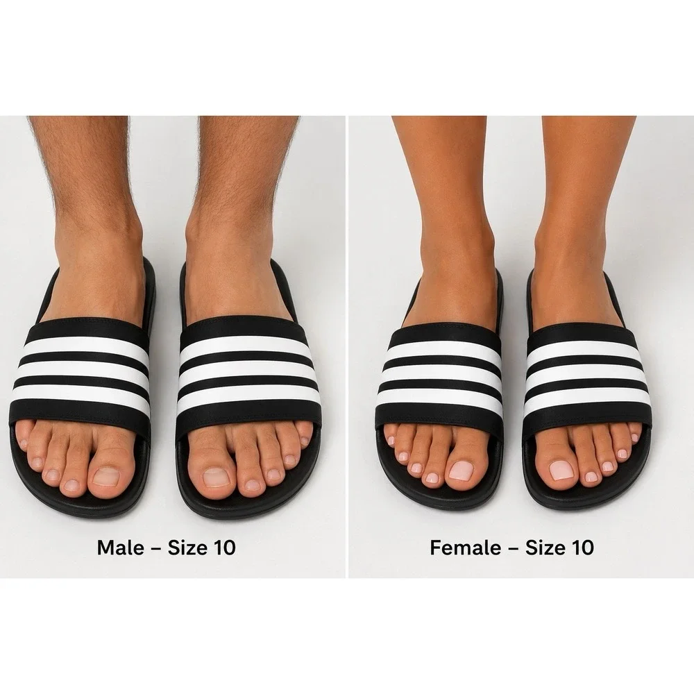Adidas Adilette Comfort Slides - Black White Stripes - Men's 9 - Women's 10